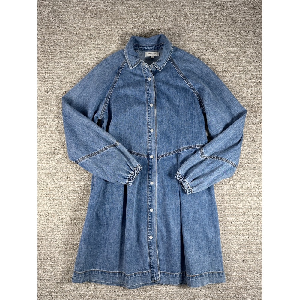 Habitual Denim Shirt Dress XS Blue Cotton Raglan Sleeve Button Front HFU01750D